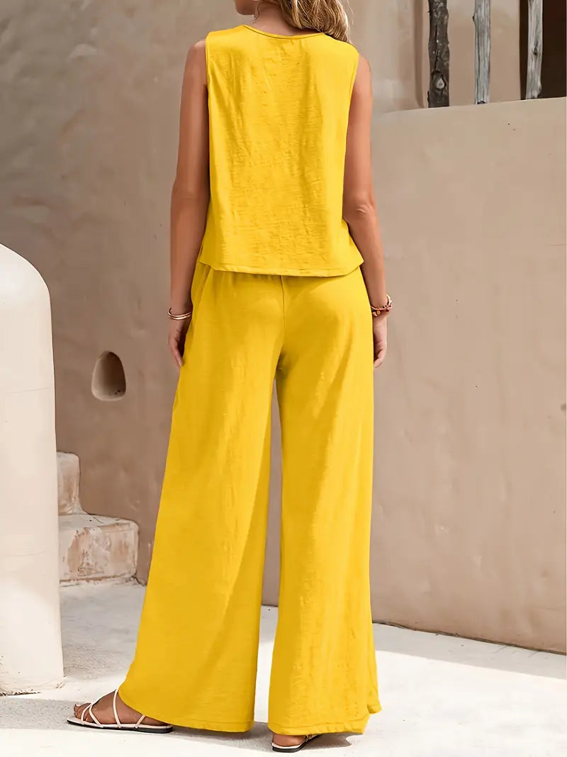 Luna’s Women’s Wide-Leg Two-Piece Set – Elegant Flowy Casual Party Style