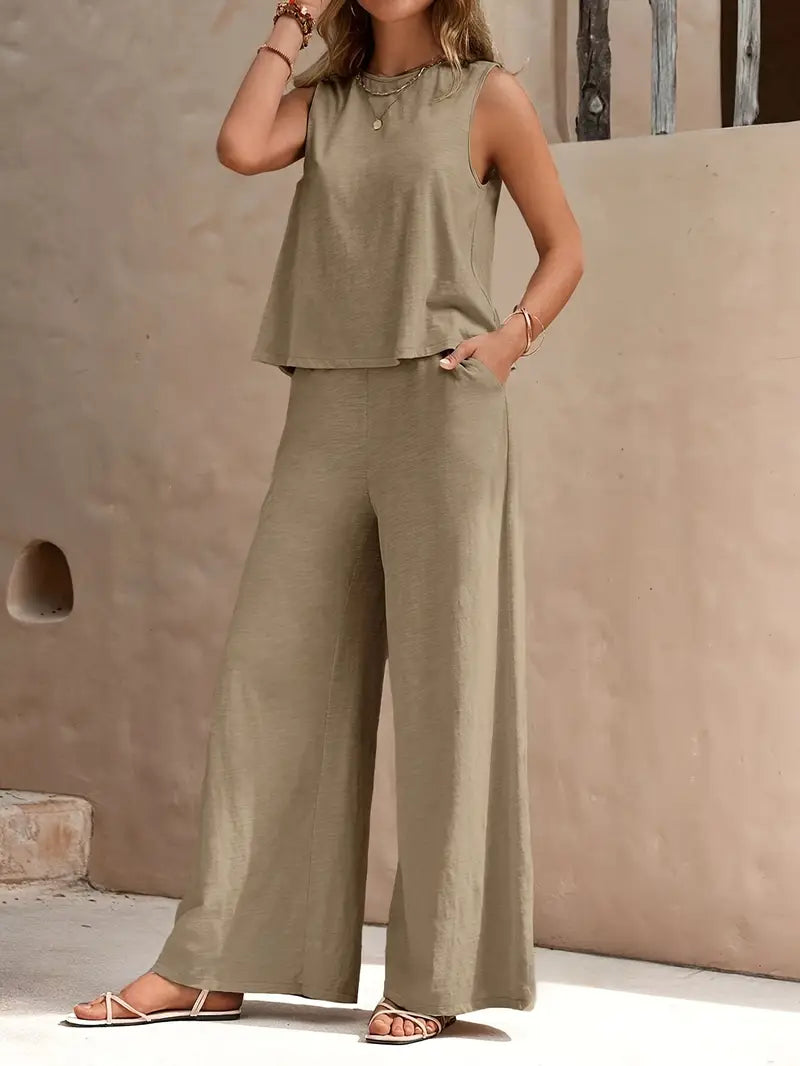 Luna’s Women’s Wide-Leg Two-Piece Set – Elegant Flowy Casual Party Style