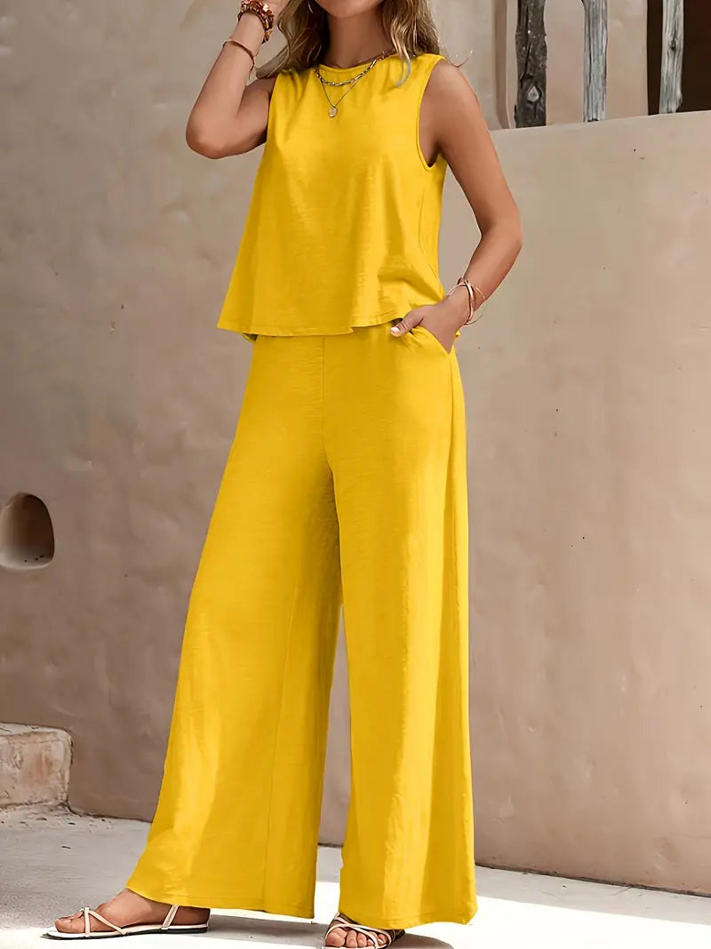 Luna’s Women’s Wide-Leg Two-Piece Set – Elegant Flowy Casual Party Style