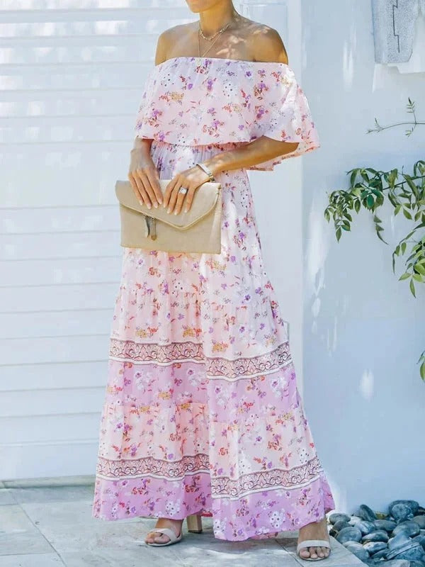 Luna’s Women’s Off-Shoulder Maxi Dress – Garden Muse Elegant Flowy Party Style
