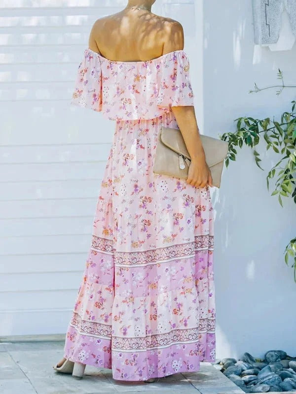 Luna’s Women’s Off-Shoulder Maxi Dress – Garden Muse Elegant Flowy Party Style
