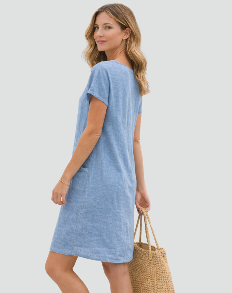 Women's Linen Mini Dress – Relaxed Pocket Summer Daywear