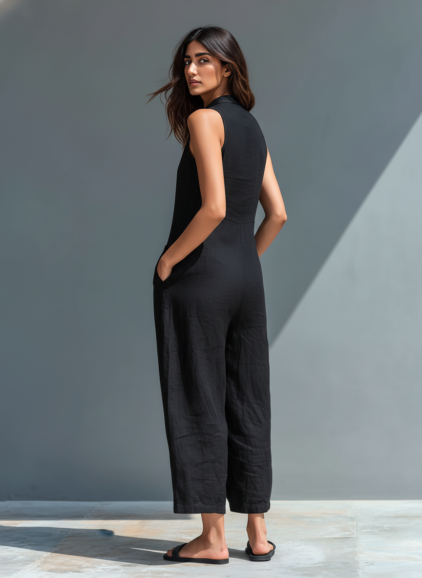 Women's Sleeveless Linen Blend Jumpsuit – Minimalist Relaxed Everyday Style