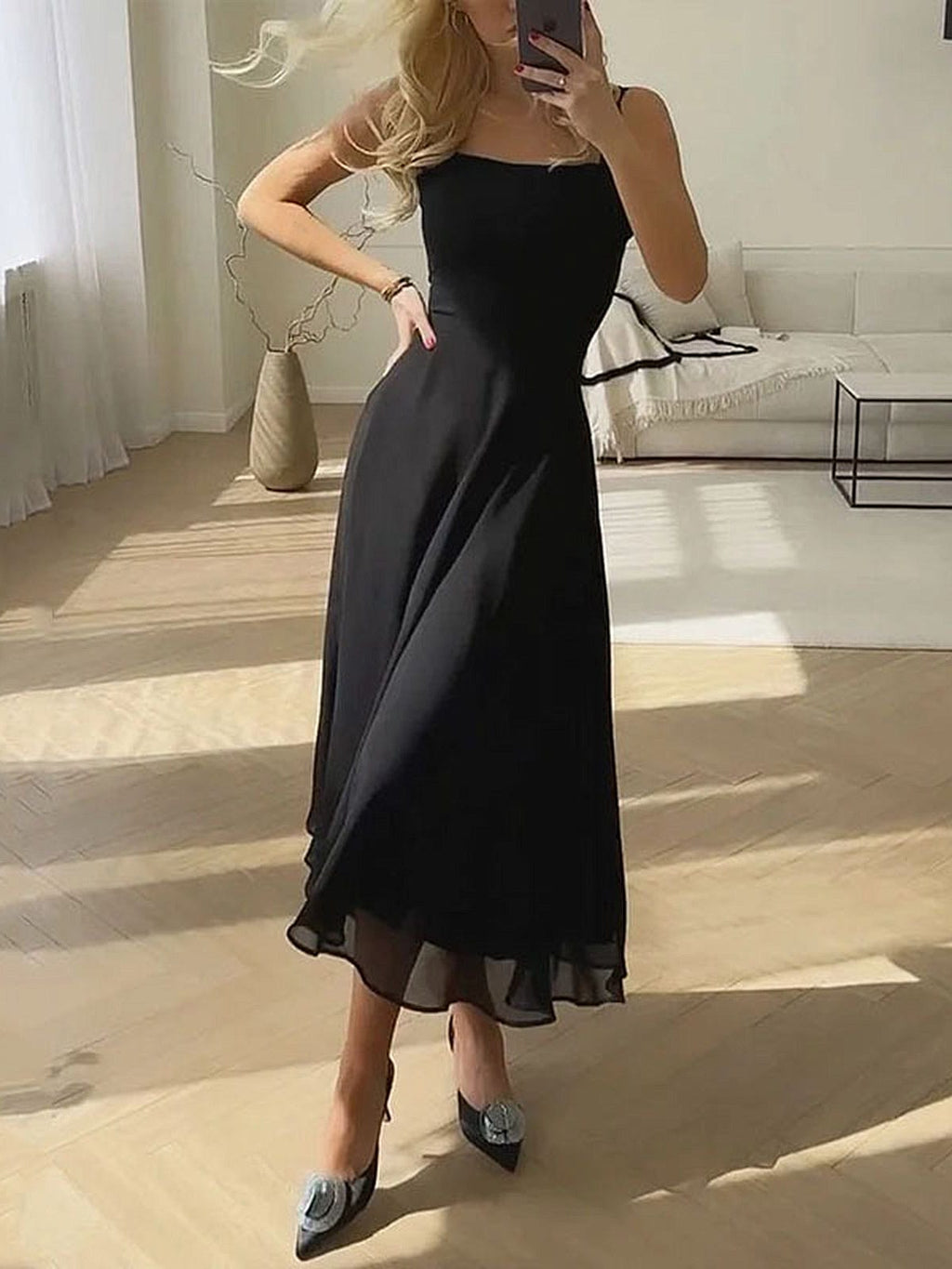 Women's Square Neck Summer Dress – Classic Feminine Warm Weather Dress