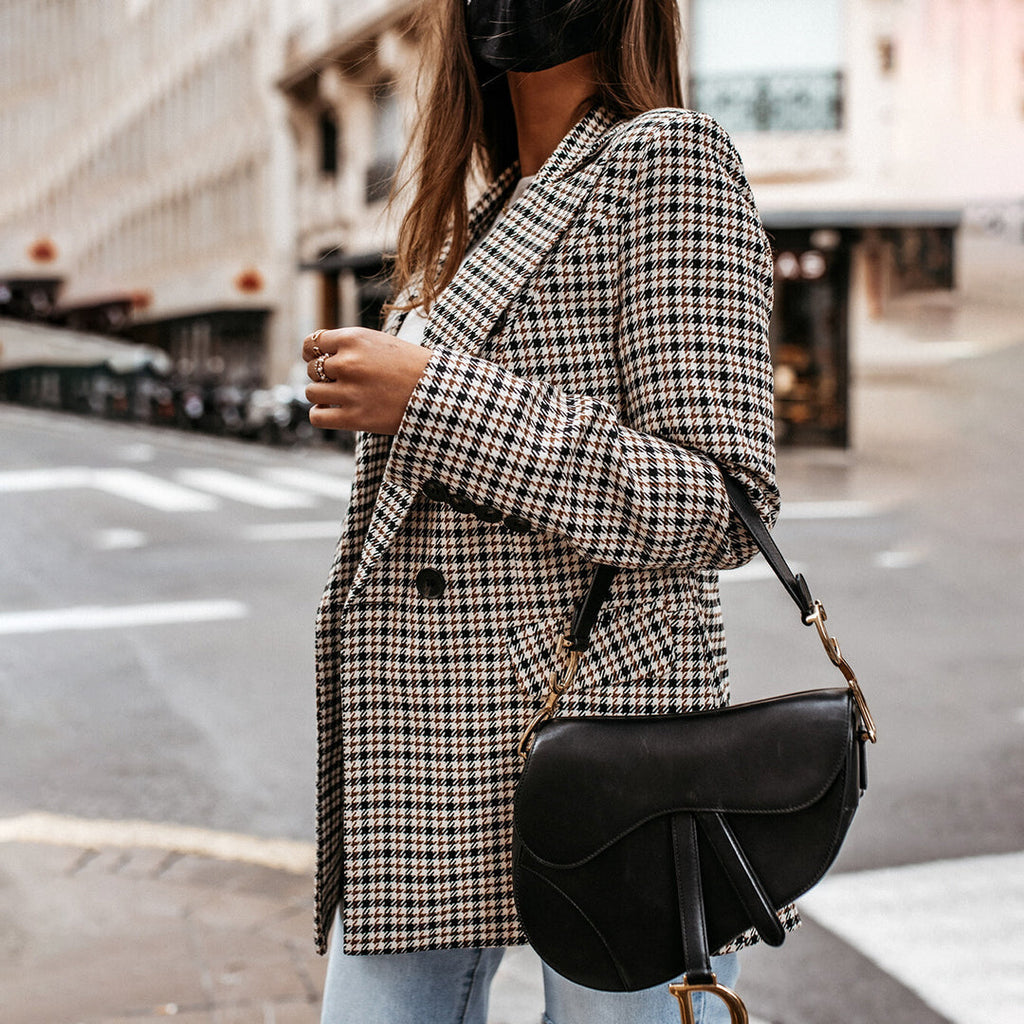 Checked Double-Breasted Blazer - Classic and Chic