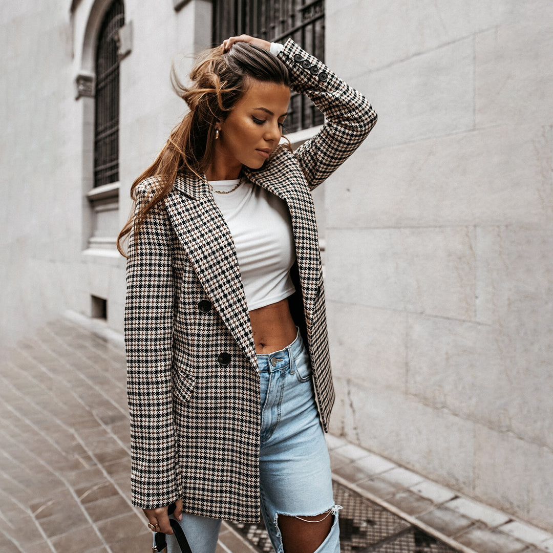 Checked Double-Breasted Blazer - Classic and Chic