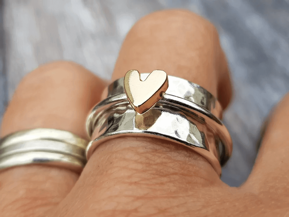 Women's Two Tone Heart Ring - Elegant Everyday Statement Jewelry