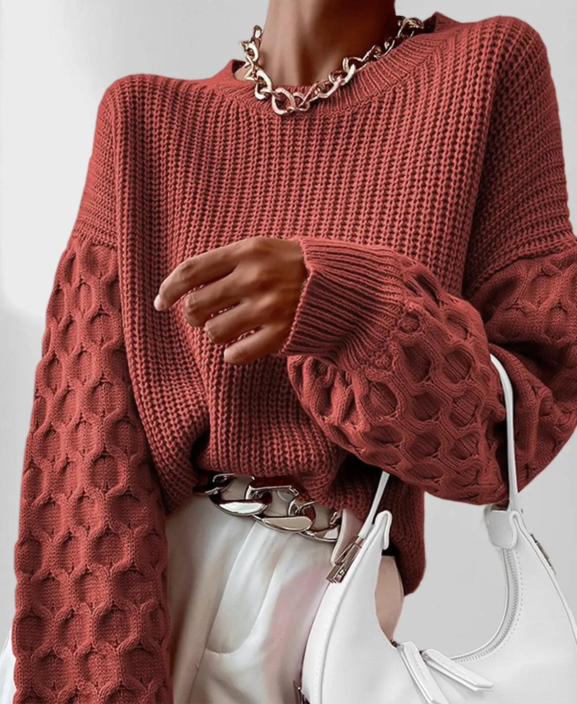 Women’s Lantern Sleeve Sweater – Comfortable and Loose Knitted Sweater for Fall