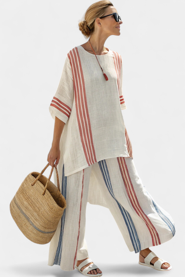 Women's Multicolor Striped Set – Relaxed Top and Pants Casual Summer Outfit