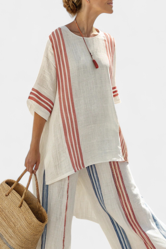Women's Multicolor Striped Set – Relaxed Top and Pants Casual Summer Outfit