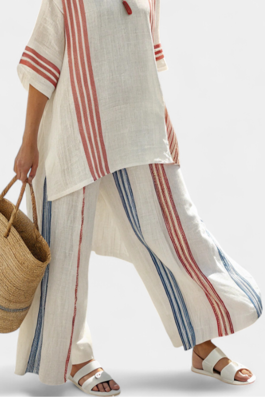 Women's Multicolor Striped Set – Relaxed Top and Pants Casual Summer Outfit
