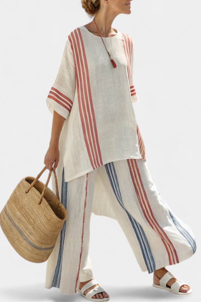 Women's Multicolor Striped Set – Relaxed Top and Pants Casual Summer Outfit
