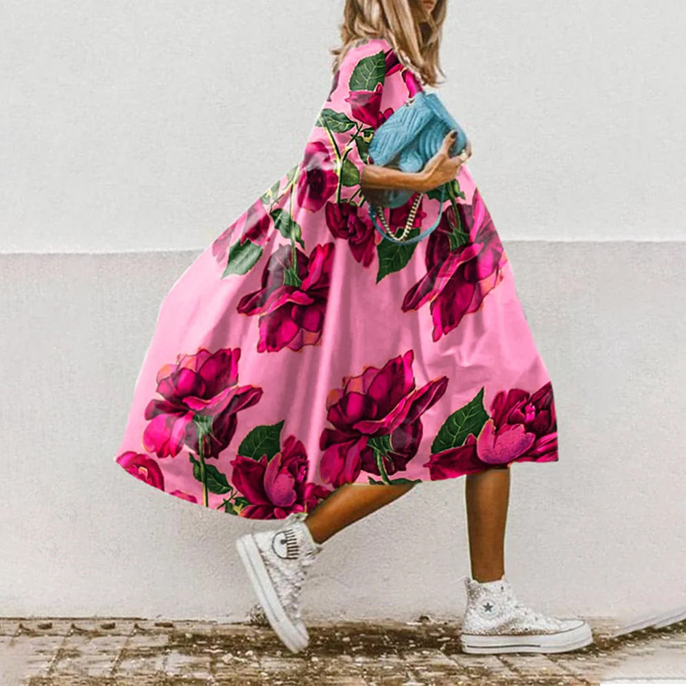 Women's Paisley Floral Dress - Three Quarter Sleeve Day Dress