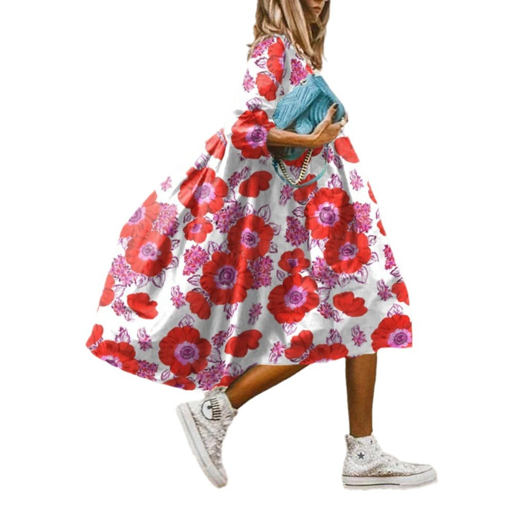 Women's Paisley Floral Dress - Three Quarter Sleeve Day Dress