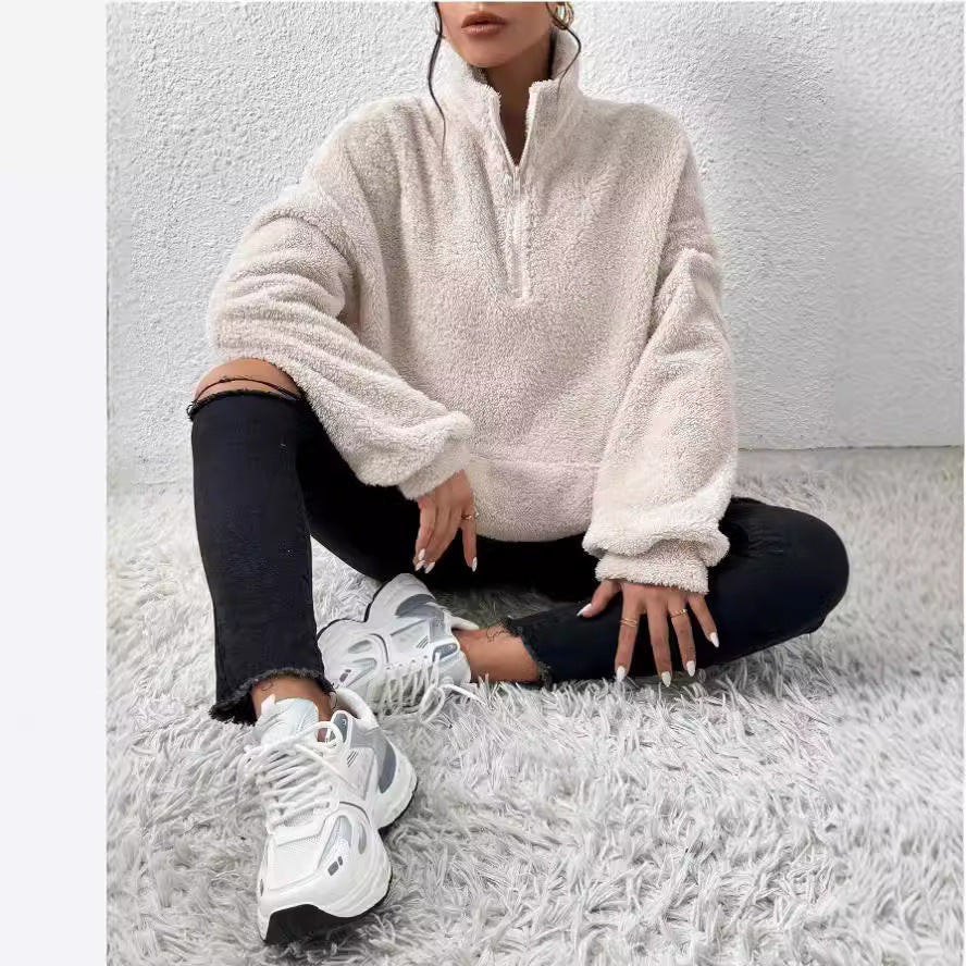 Women's Cozy Fleece Pullover - Stand Collar and Pockets