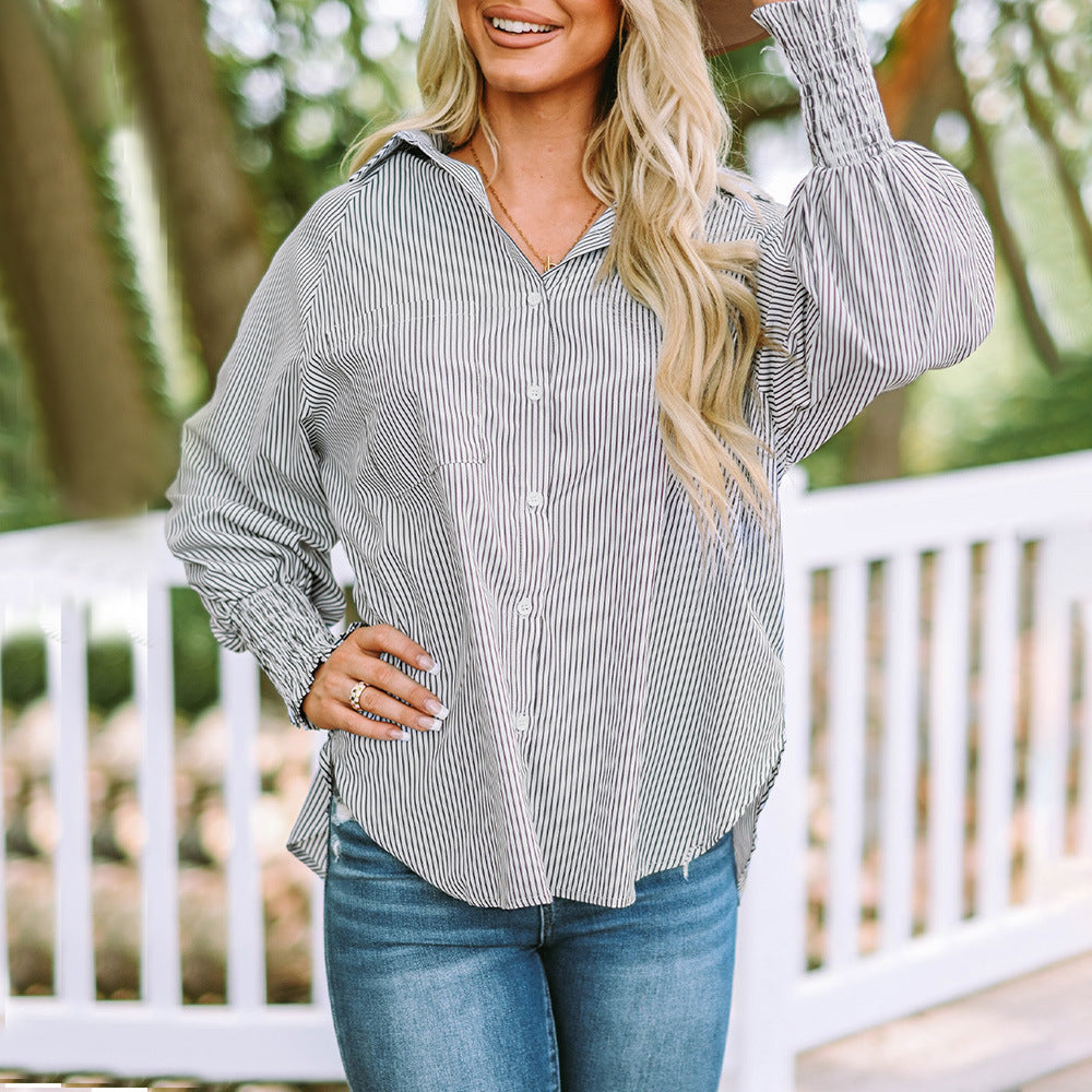Women's Oversized Striped Button-Down Shirt – Relaxed Long Sleeve Blouse