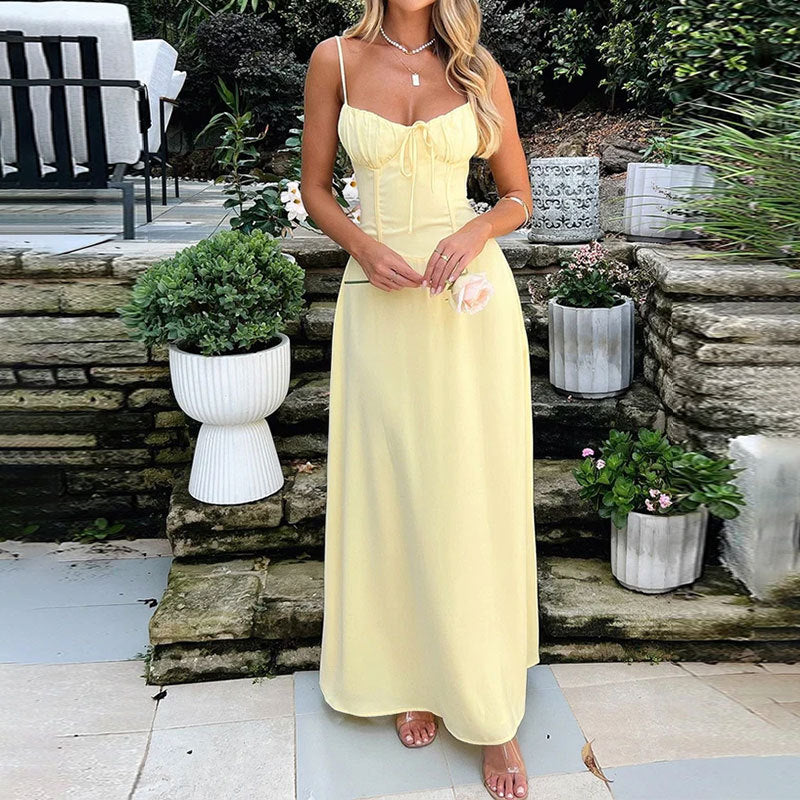 Women's Ruched Bodice Maxi Dress – Sleeveless Summer Occasion Dress