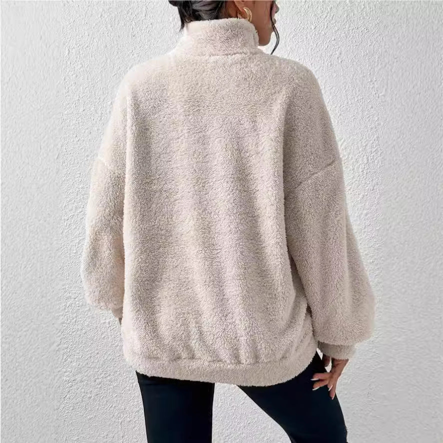 Women's Cozy Fleece Pullover - Stand Collar and Pockets
