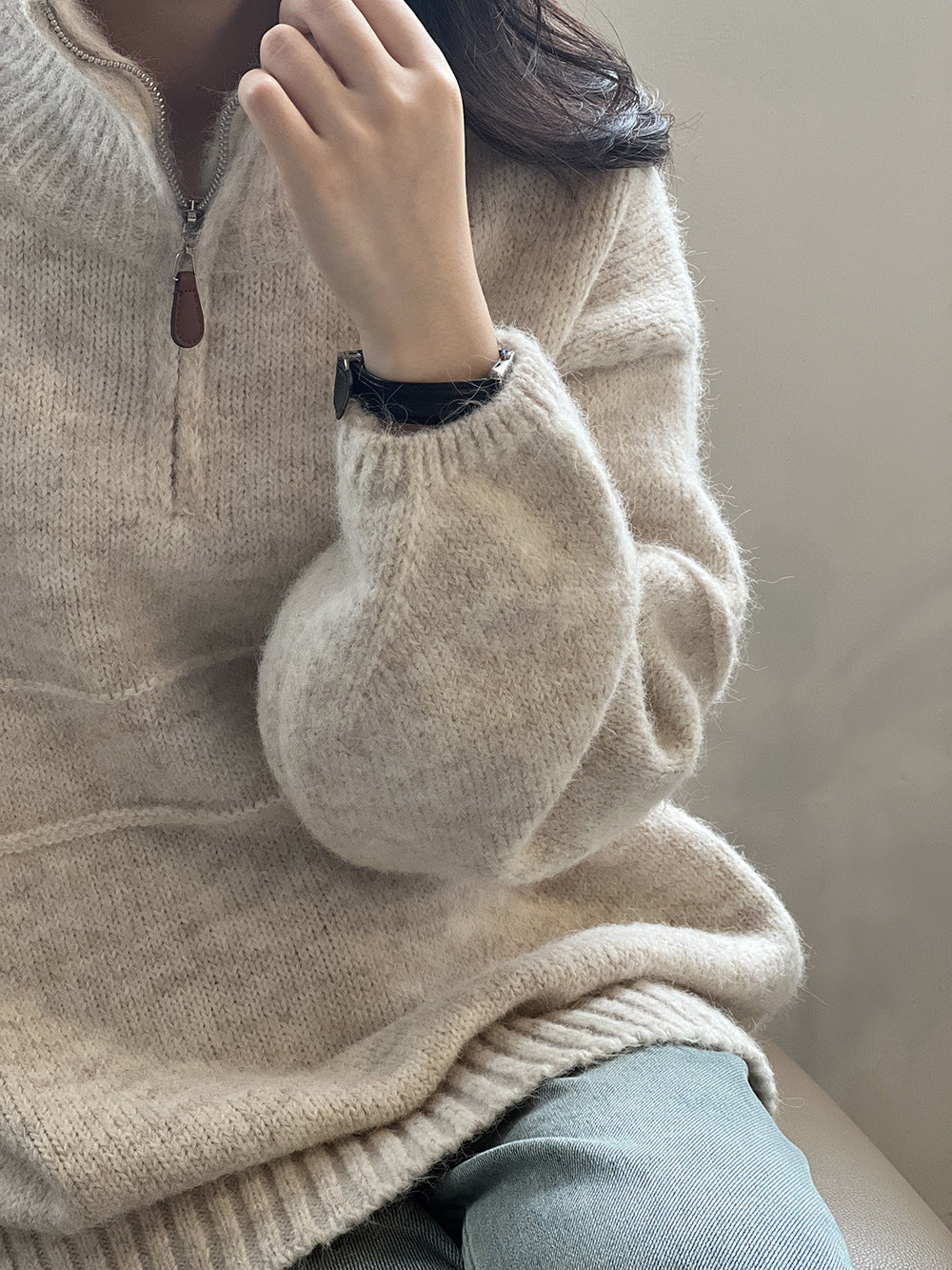 Women’s Half-Zip Stand Collar Sweater – Soft Warm Layer