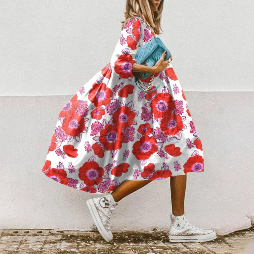 Women's Paisley Floral Dress - Three Quarter Sleeve Day Dress