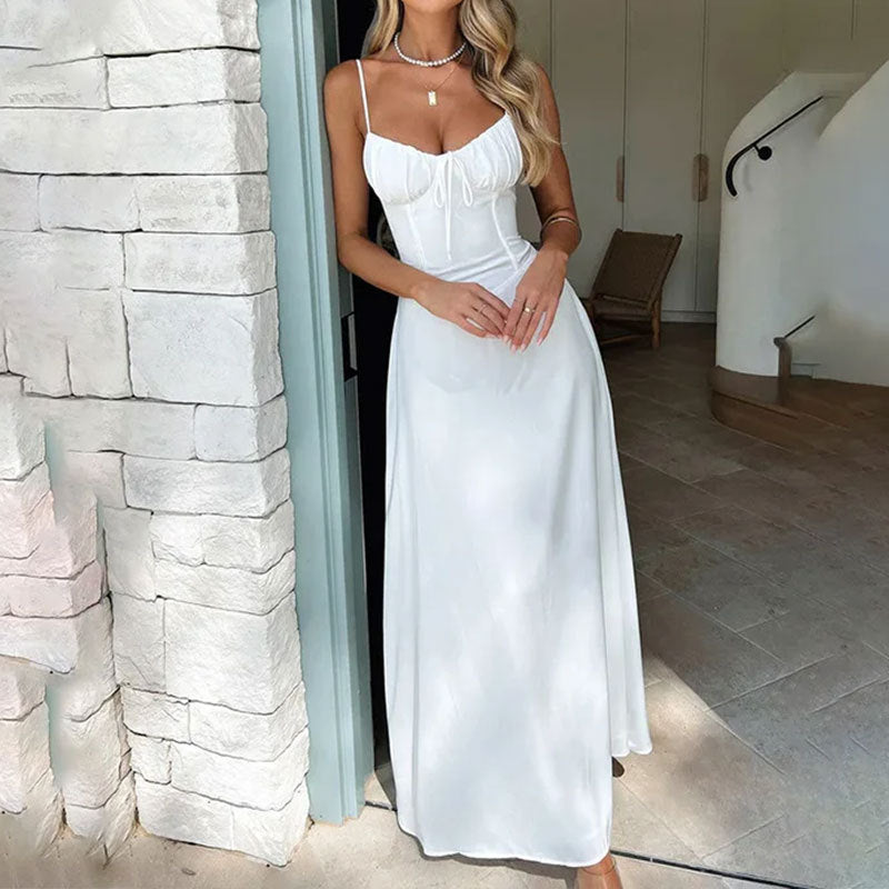 Women's Ruched Bodice Maxi Dress – Sleeveless Summer Occasion Dress