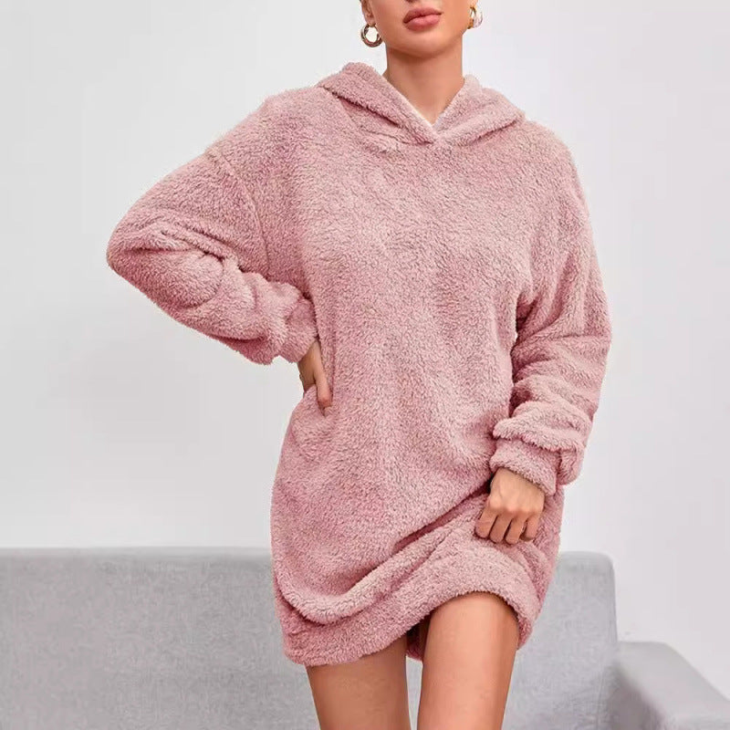 Women’s Fleece Oversized Hoodie Dress – Cozy Soft Casual Style