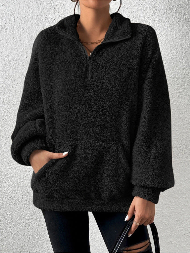 Women's Cozy Fleece Pullover - Stand Collar and Pockets