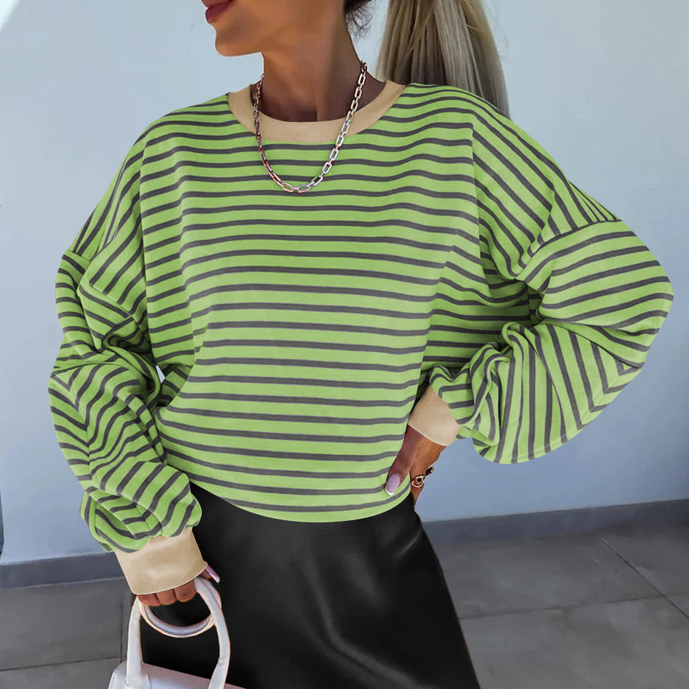 Women’s Striped Boxy Sweatshirt – Casual Contrast Trim Style