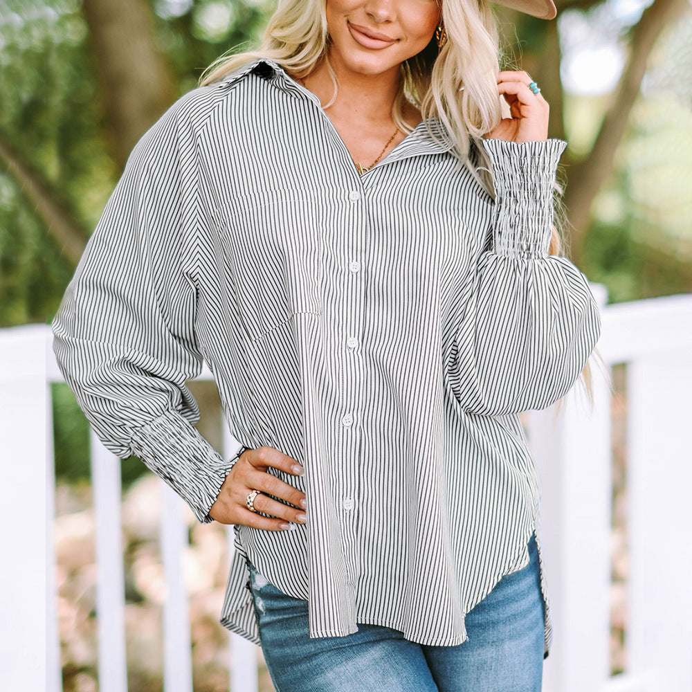 Women's Oversized Striped Button-Down Shirt – Relaxed Long Sleeve Blouse