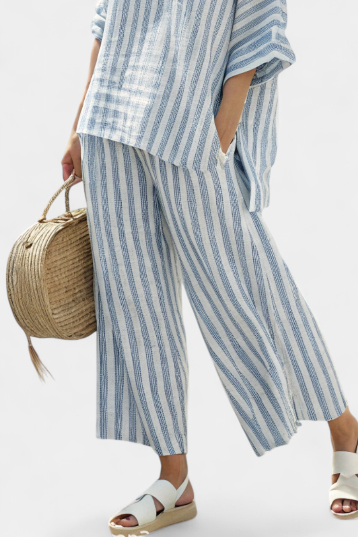 Women's Striped Linen Set – Relaxed Top and Pants Two-Piece Outfit