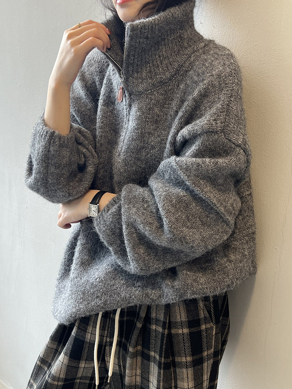 Women’s Half-Zip Stand Collar Sweater – Soft Warm Layer