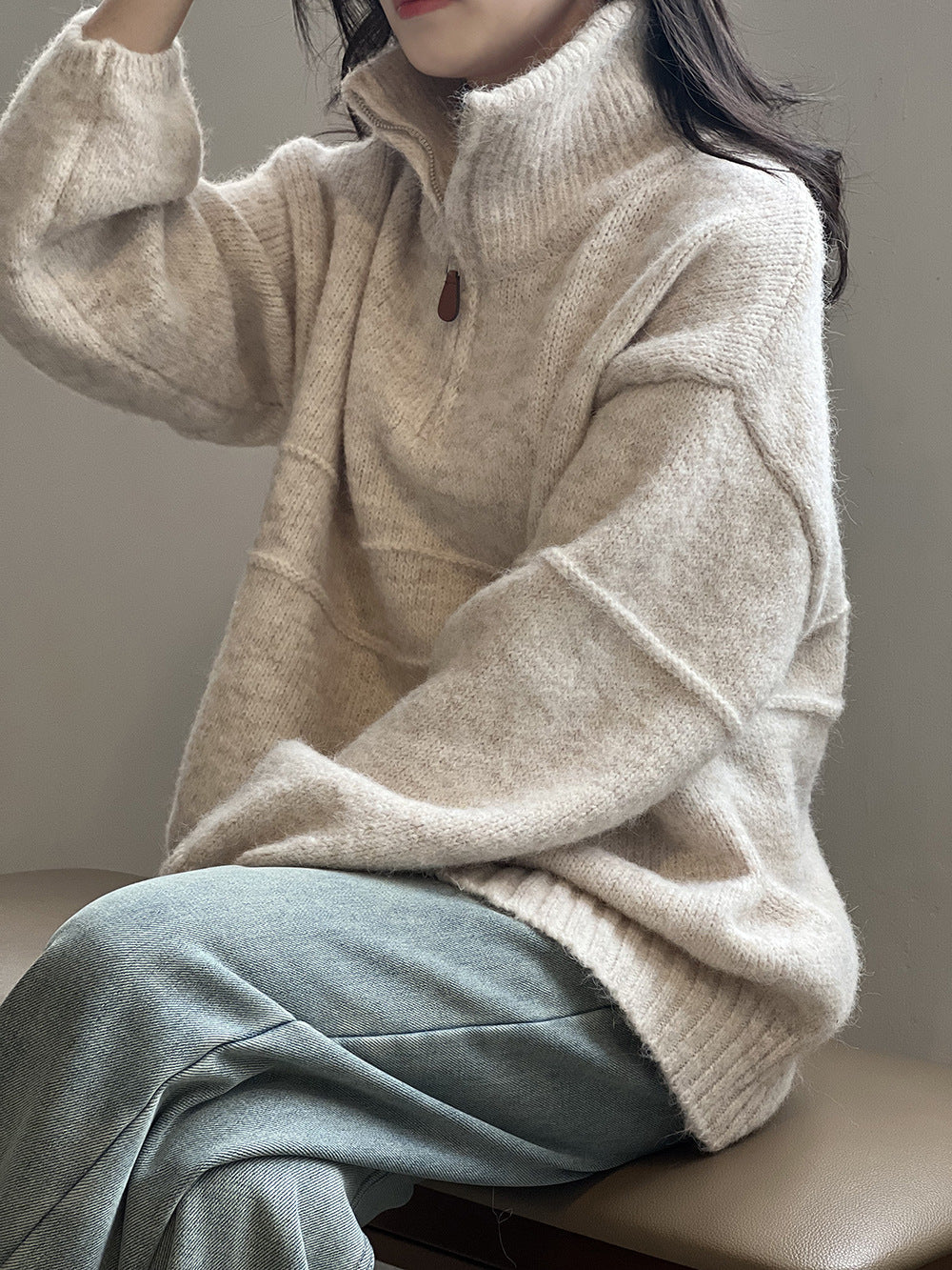 Women’s Half-Zip Stand Collar Sweater – Soft Warm Layer