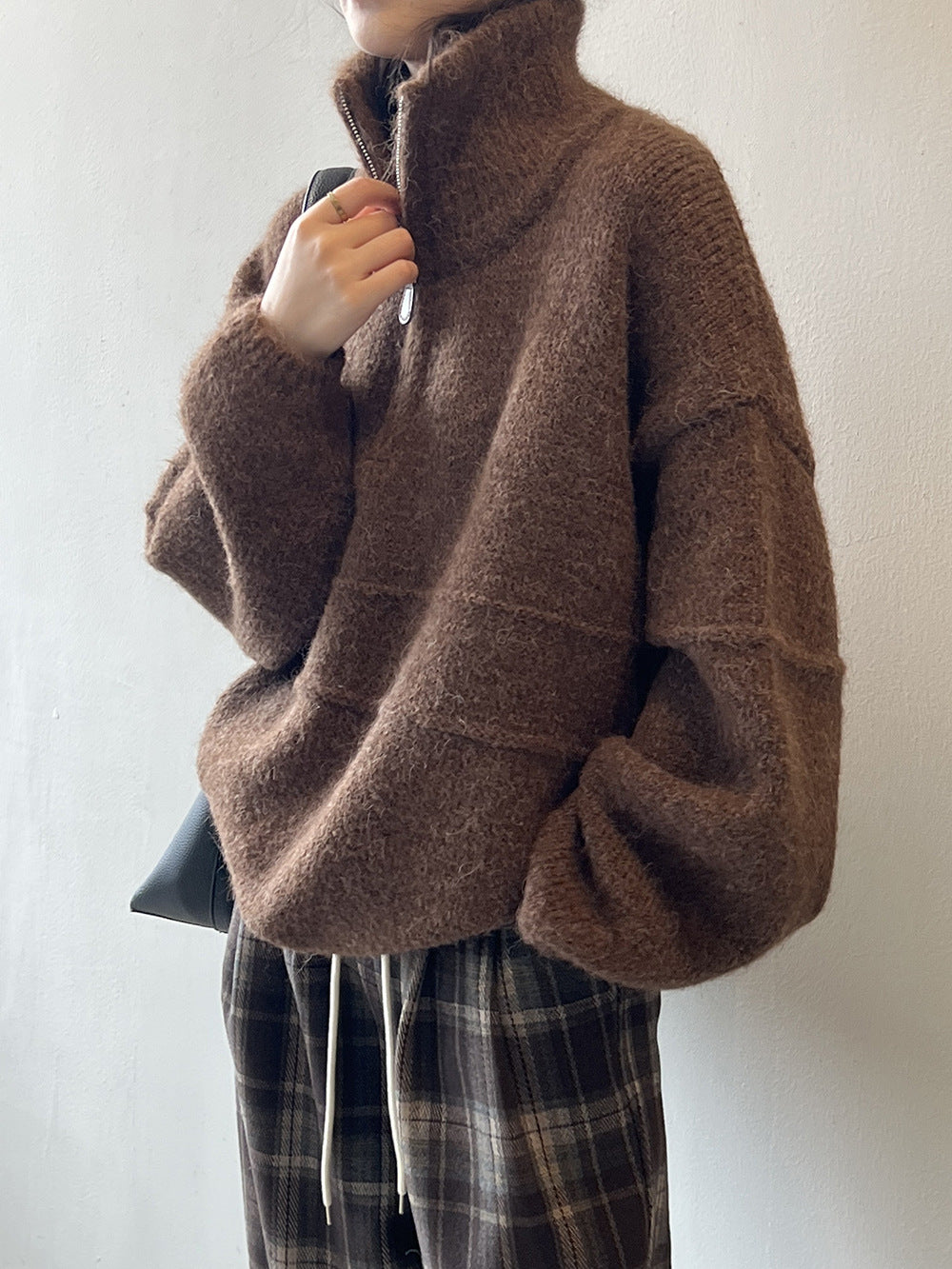 Women’s Half-Zip Stand Collar Sweater – Soft Warm Layer