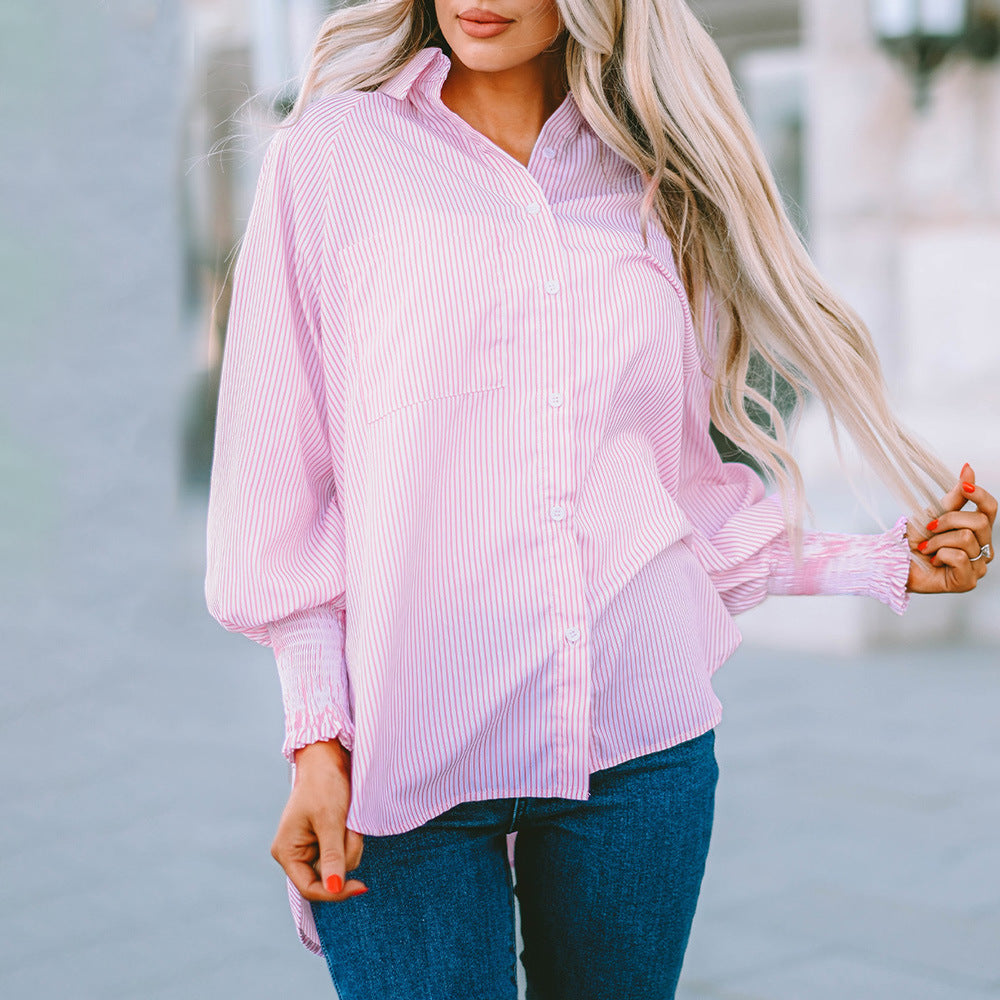 Women's Oversized Striped Button-Down Shirt – Relaxed Long Sleeve Blouse