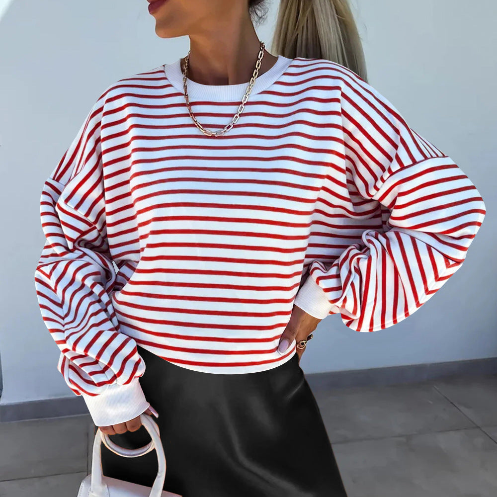 Women’s Striped Boxy Sweatshirt – Casual Contrast Trim Style