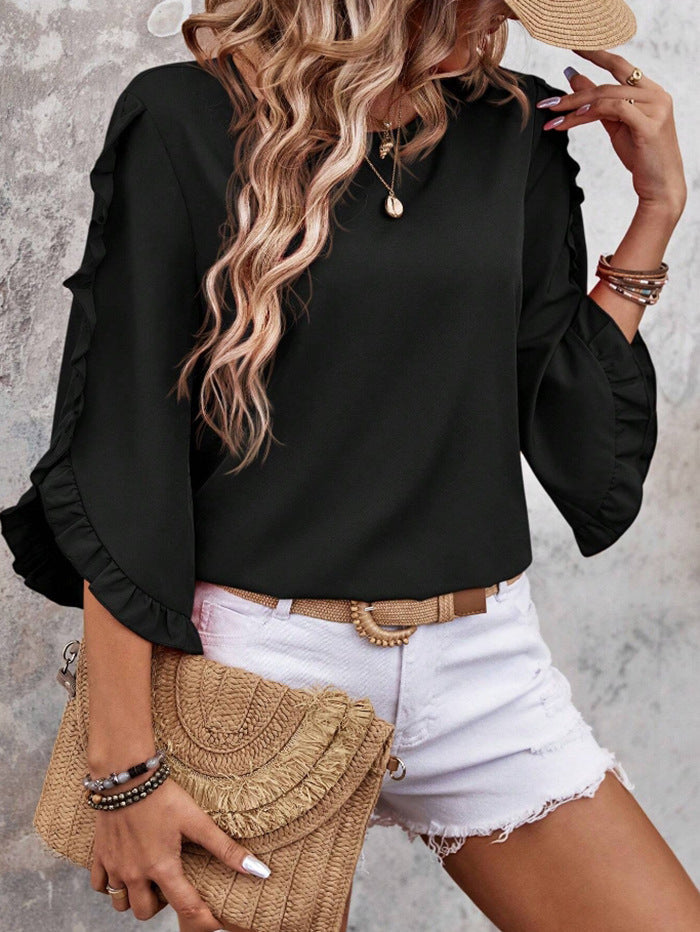 Zinnia Women’s Vivid Ruffle Top – Elegant Casual Summer Party Style