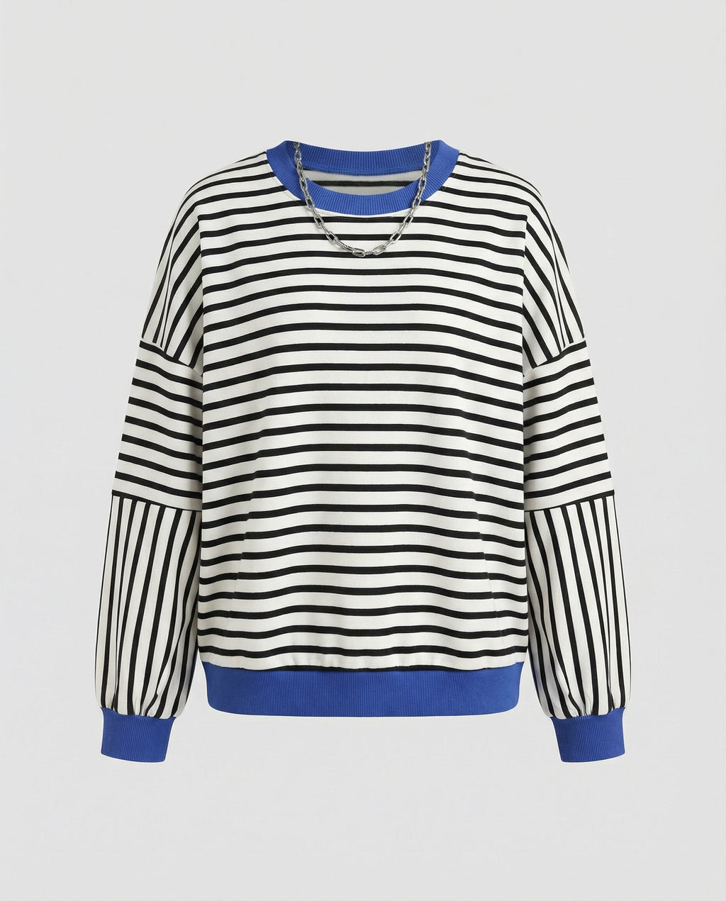 Women’s Striped Boxy Sweatshirt – Casual Contrast Trim Style