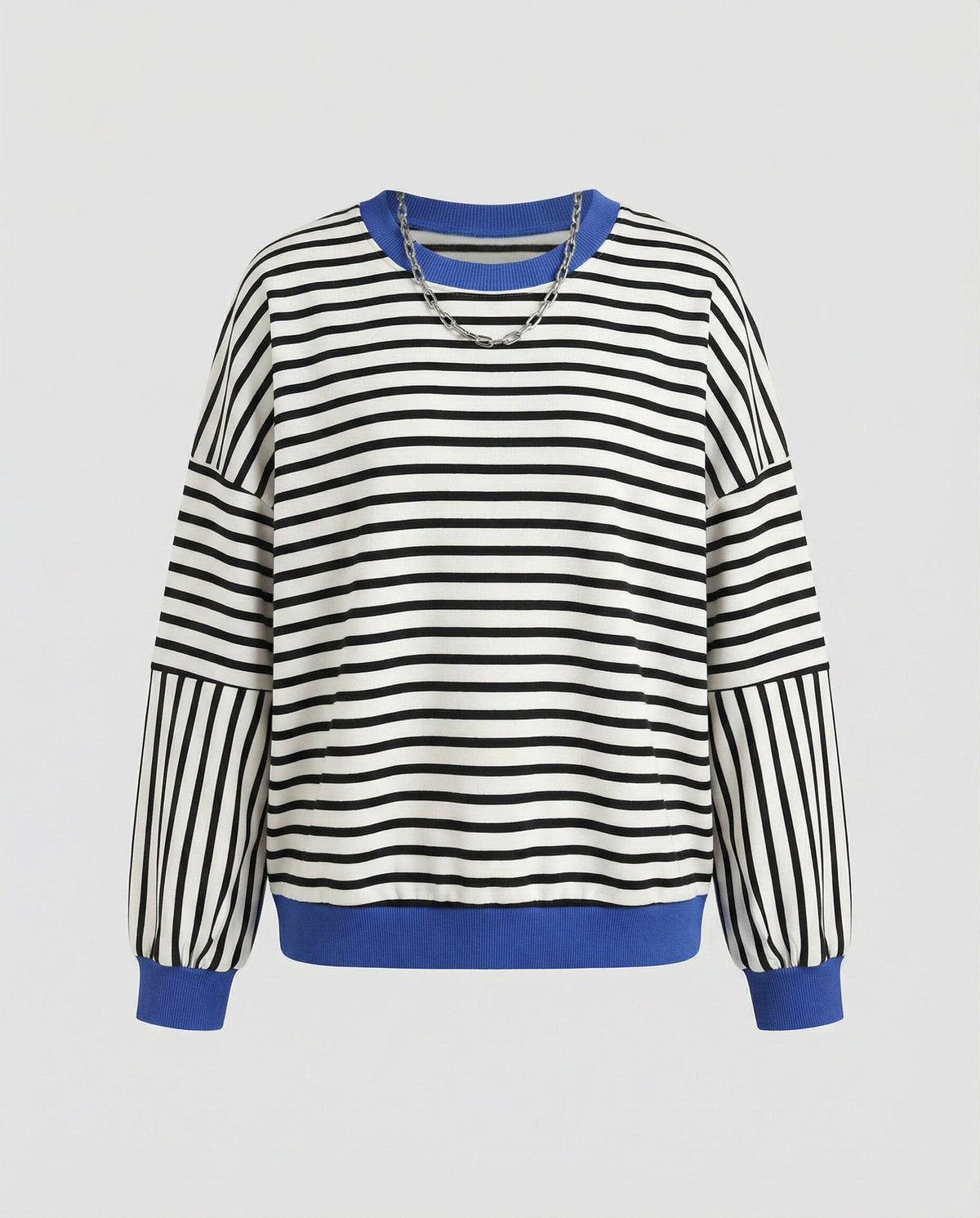 Women’s Striped Boxy Sweatshirt – Casual Contrast Trim Style