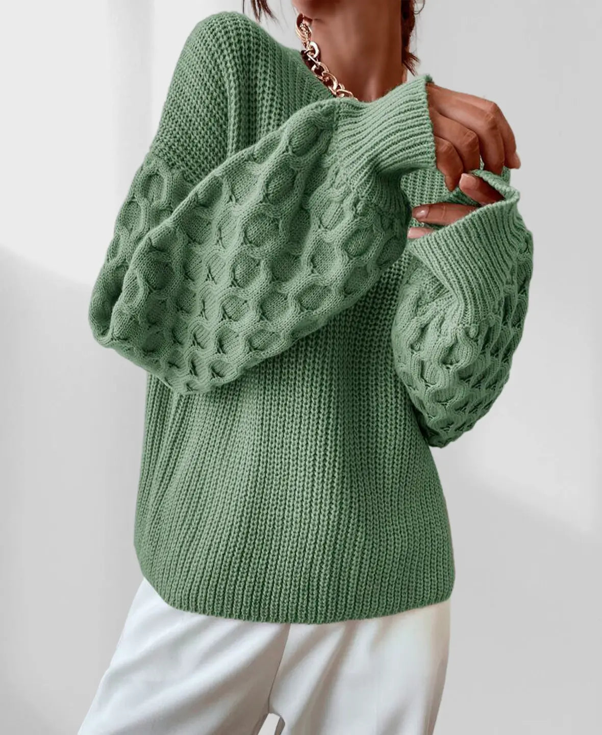 Women’s Lantern Sleeve Sweater – Comfortable and Loose Knitted Sweater for Fall