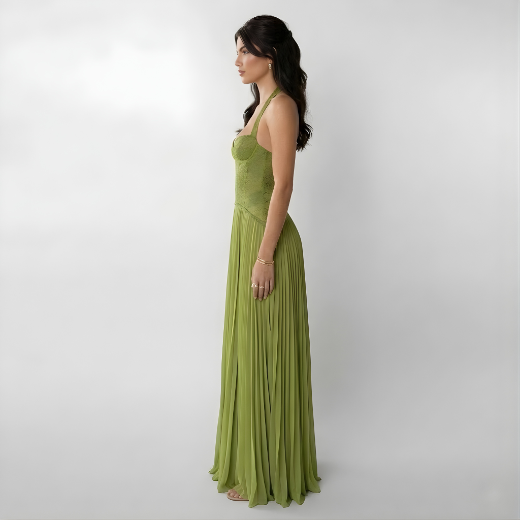 Women's Lace Corset Pleated Maxi Dress – Elegant Party Occasion Dress