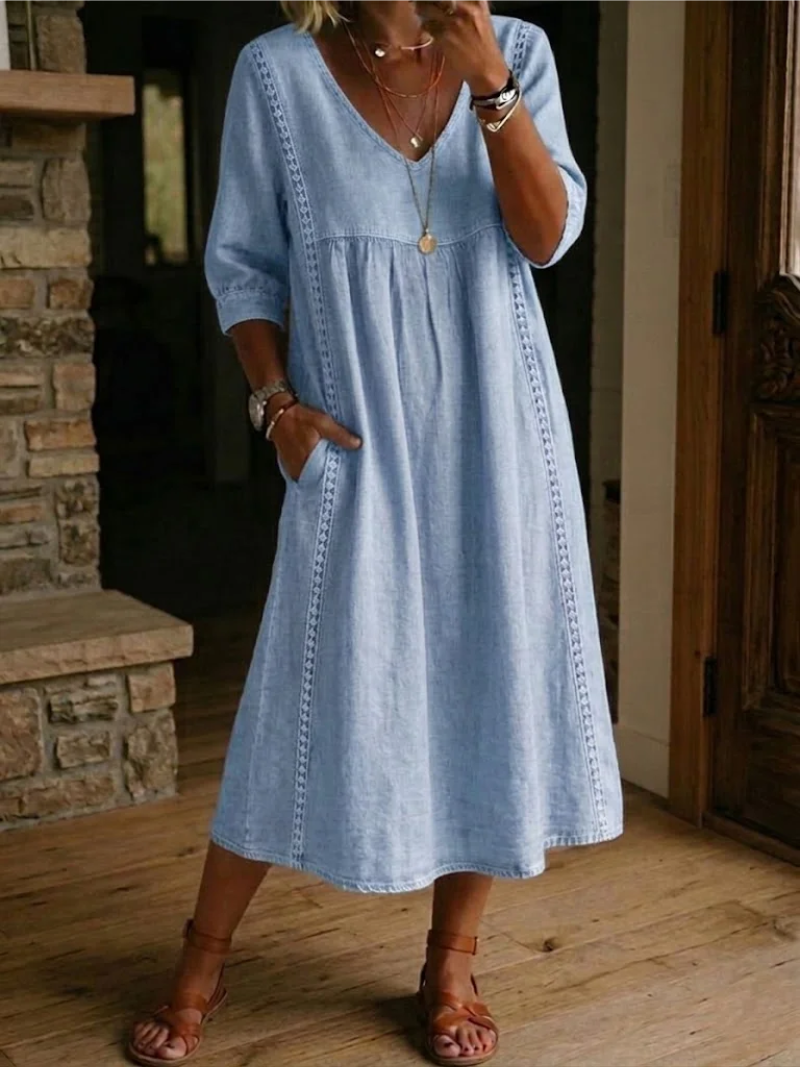 Women's Casual Pocket Midi Dress – Relaxed Everyday Summer Dress – Soft&Sleepy
