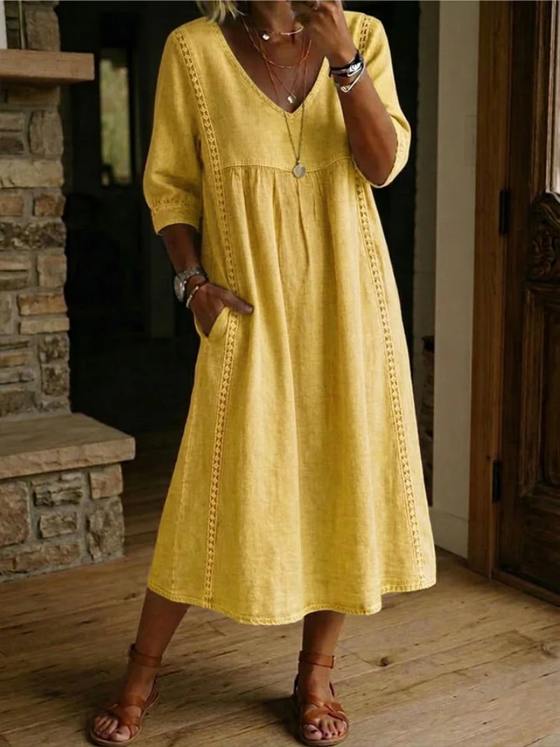 Women's Casual Pocket Midi Dress – Relaxed Everyday Summer Dress