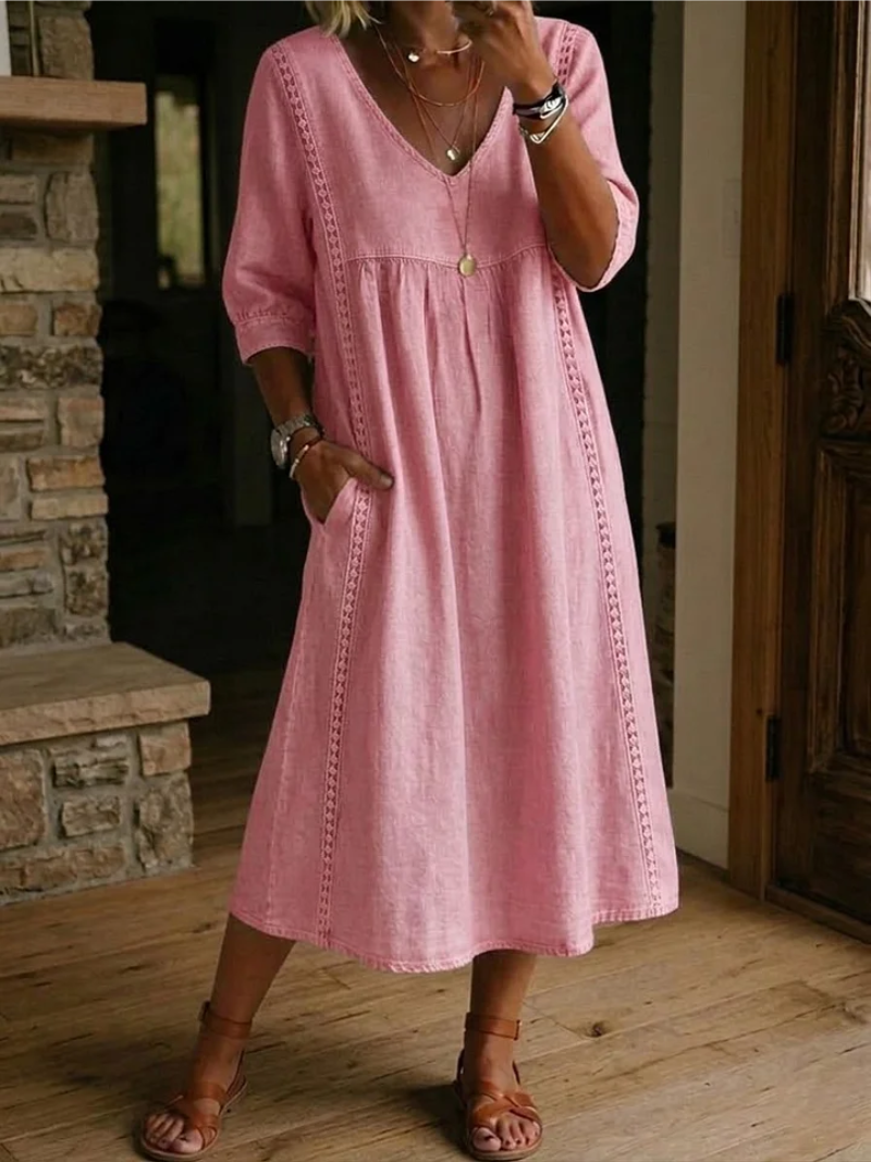 Women's Casual Pocket Midi Dress – Relaxed Everyday Summer Dress