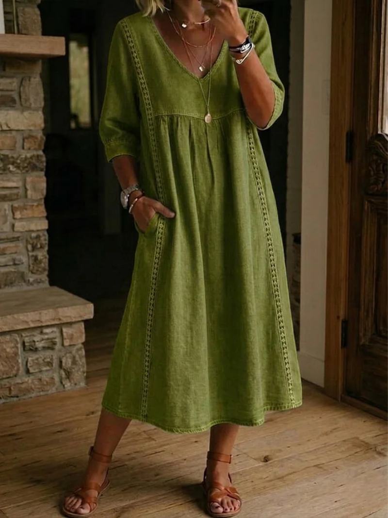 Women's Casual Pocket Midi Dress – Relaxed Everyday Summer Dress