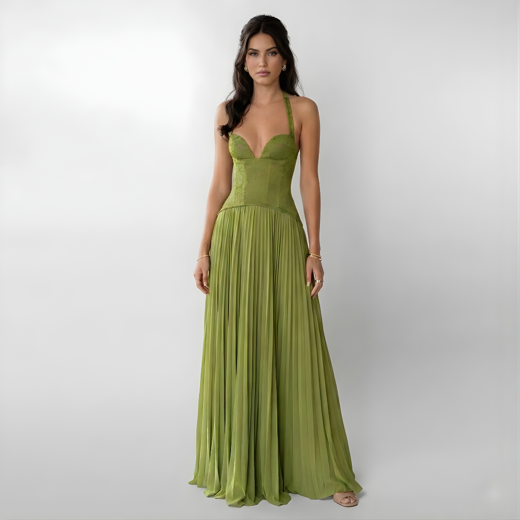 Women's Lace Corset Pleated Maxi Dress – Elegant Party Occasion Dress