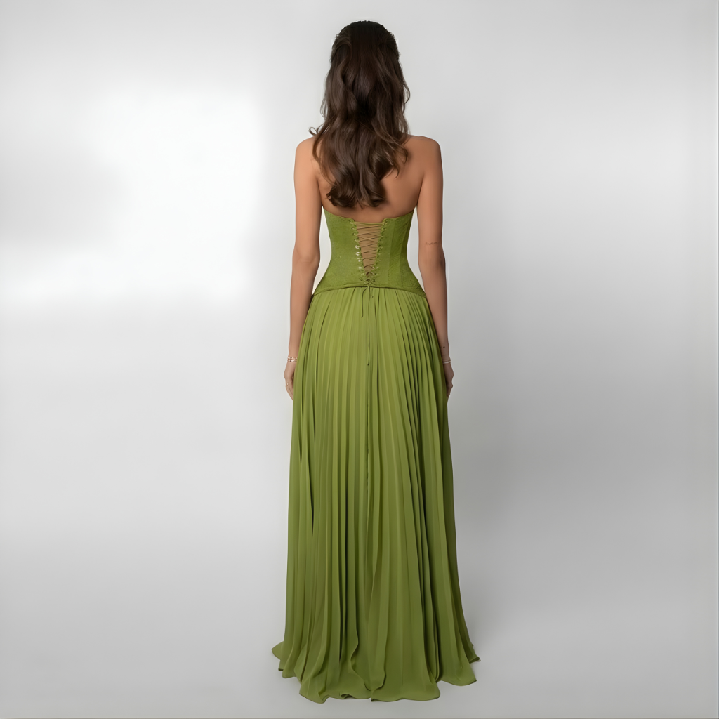 Women's Lace Corset Pleated Maxi Dress – Elegant Party Occasion Dress