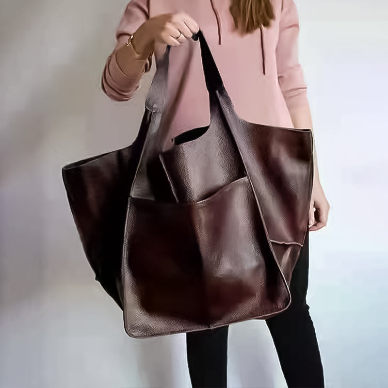 Women's Oversized Vintage Leather Shoulder Bag – Everyday Carry Handbag