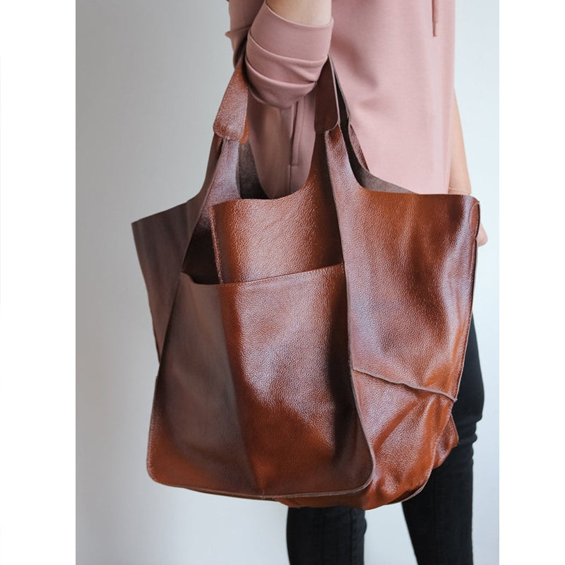 Women's Oversized Vintage Leather Shoulder Bag – Everyday Carry Handbag