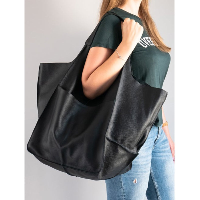 Women's Oversized Vintage Leather Shoulder Bag – Everyday Carry Handbag