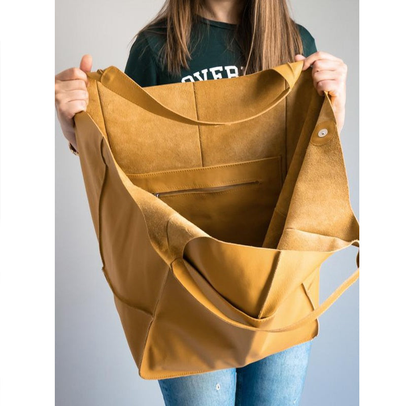 Women's Oversized Vintage Leather Shoulder Bag – Everyday Carry Handbag